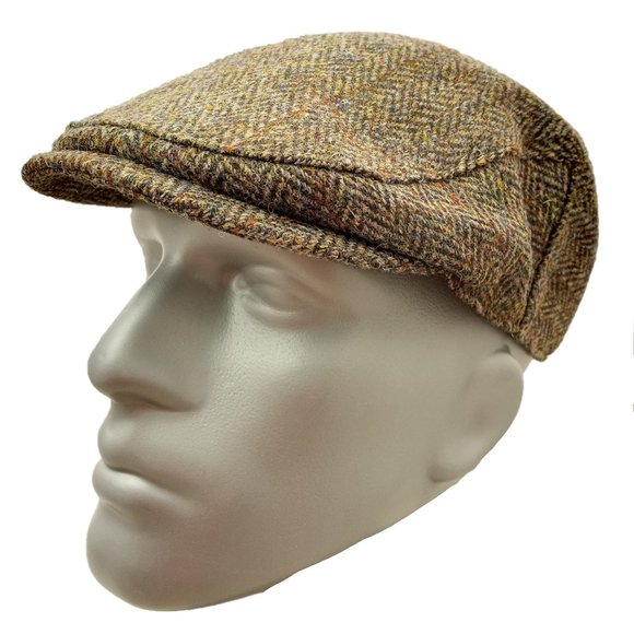 Hartside HS14 Scottish Highland Harris Tweed® Flat Cap in GREEN-BROWN -PICK SIZE - Picture 4 of 9